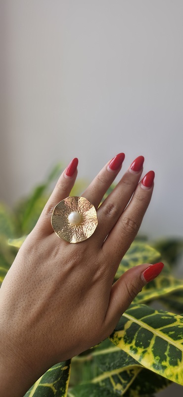 انگشتر استیل گل و مروارید